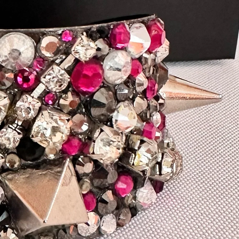 CUFF BRACELET ~ Studded Pink Silver Gray and Black Cuff w/Swarovski Crystals